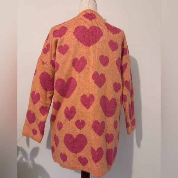 Maeve by Anthropologie Pink and Orange Hearts Sweater XS/S Oversized open front - Picture 4 of 7